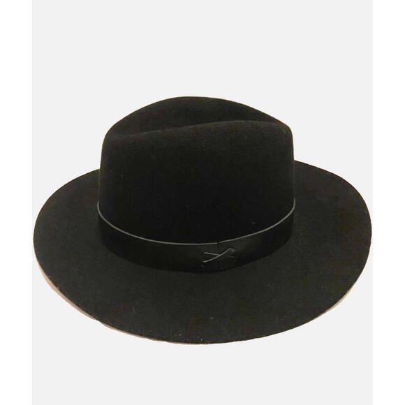 Hat Attack Accessories - NWT Hat Attack Womens 100% Wool Felt Brimmed Fedora Leather Trim Black Hat